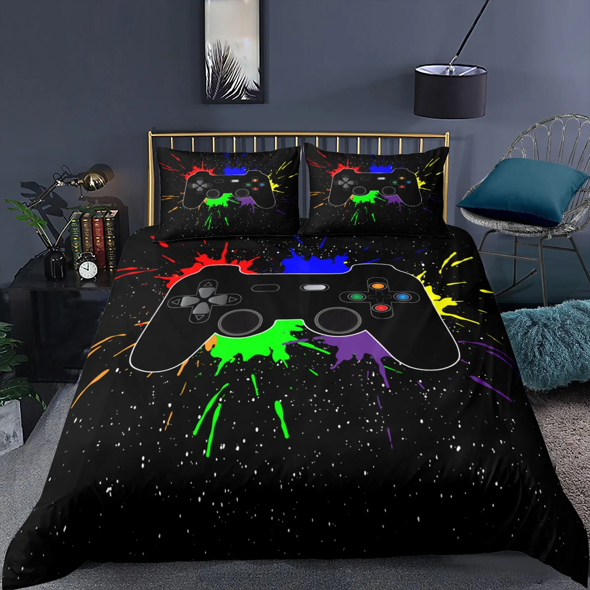 

Black Game Bedding Set Gamepad Fashoin 3D Print Comforter Luxury Queen King Single Duvet Cover Set Home Textile Decor Kids Gift