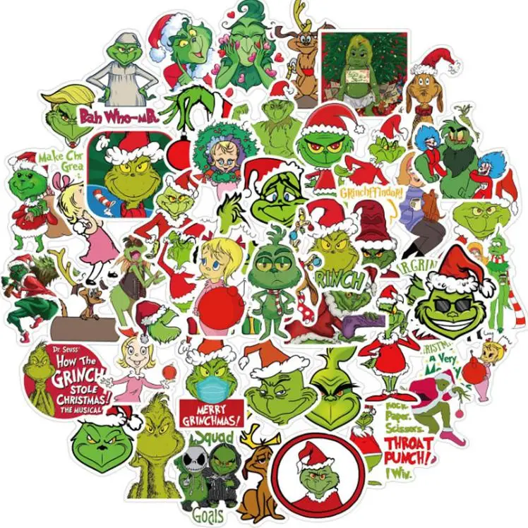 10/30/50pcs Green Haired Grinch Anime Stickers Laptop Scrapbook  Guitar Fridge  Kids Toys Phone Diy Laptop Car Decal Stickers