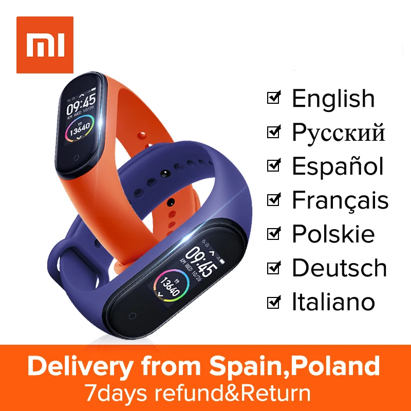 Английский/испанский/русский Xiaomi Miband 4 Smart Band 0 95 &quotAMOLED экран Bluetooth 5 браслет 50 м