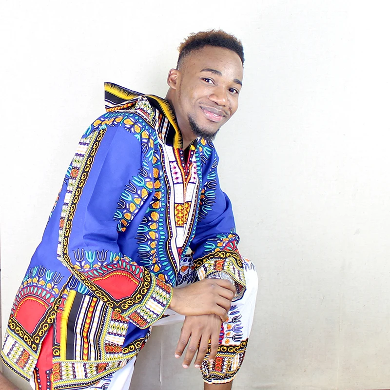 muslim clothing mens Dashiki Pure Cotton African Hoodie Hippie Shirt Boho Caftan sarees for women in india Blue Top Unisex