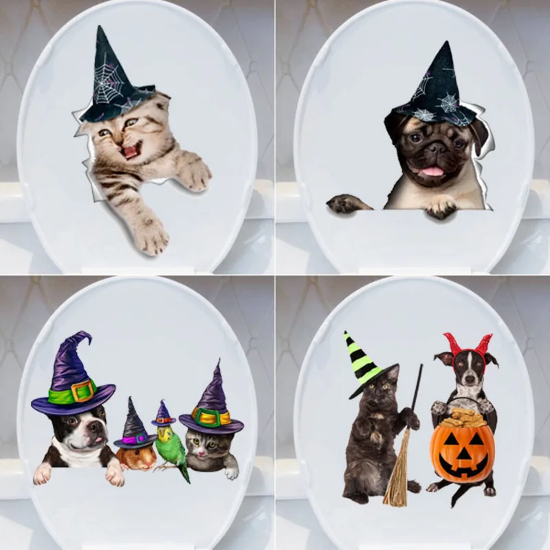 Вид отверстия яркая собака 3D стикер на стену ванная комната туалет гостиная