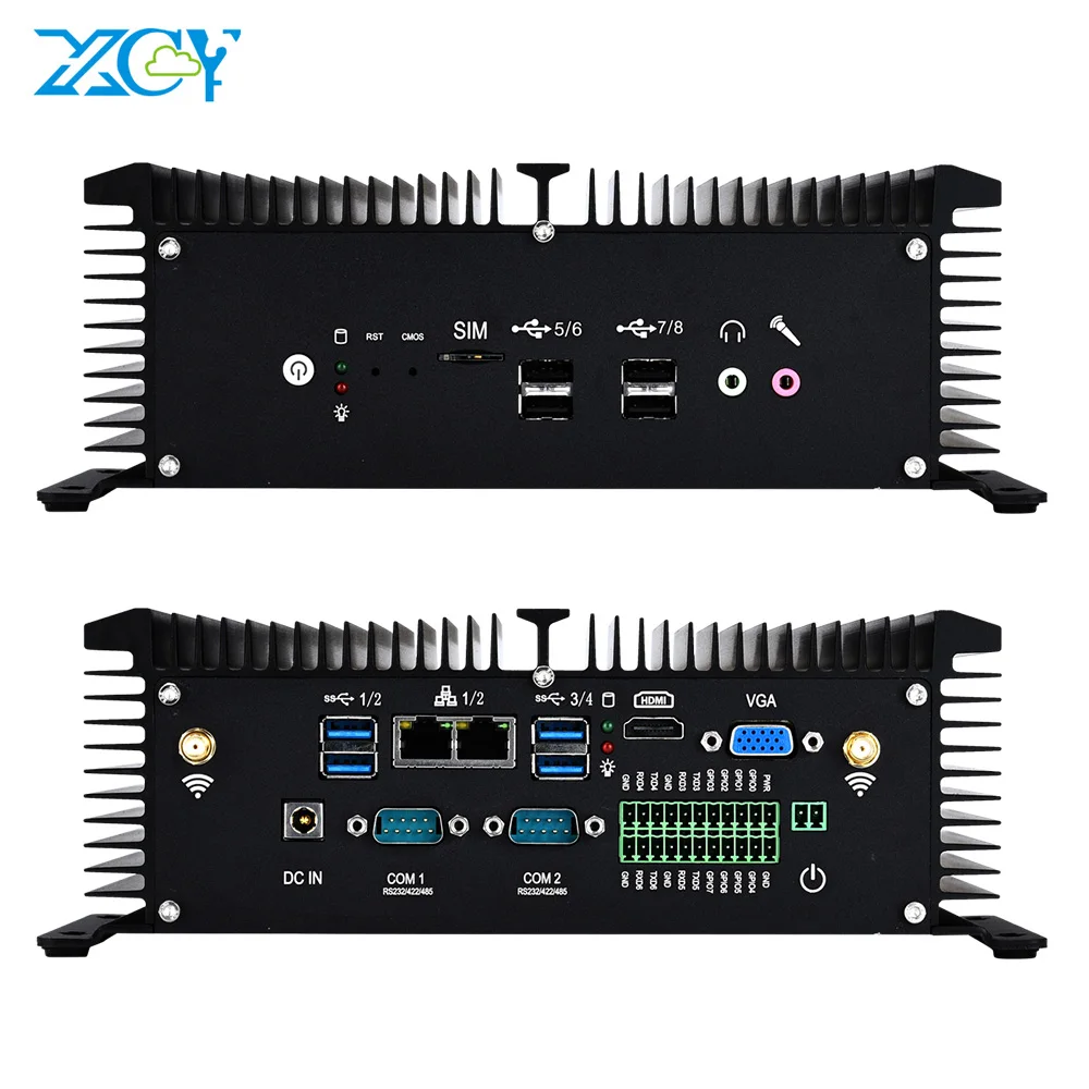 XCY X40G промышленный Мини ПК i5-8350U i7-7500U i5-7200U 2* RS232/422/485 2* LAN 8* USB HDMI VGA GPIO Wi-Fi 4 аппарат не привязан к оператору сотовой связи, Windows, Linux