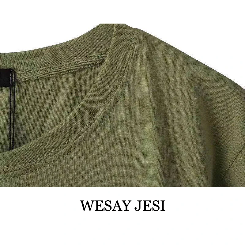 

WESAY JESI 2021 Summer Green Cartoon Print T Shirt Women Cotton O Neck Short Sleeve Tops Femme Streetwear Casual Oversized Tee