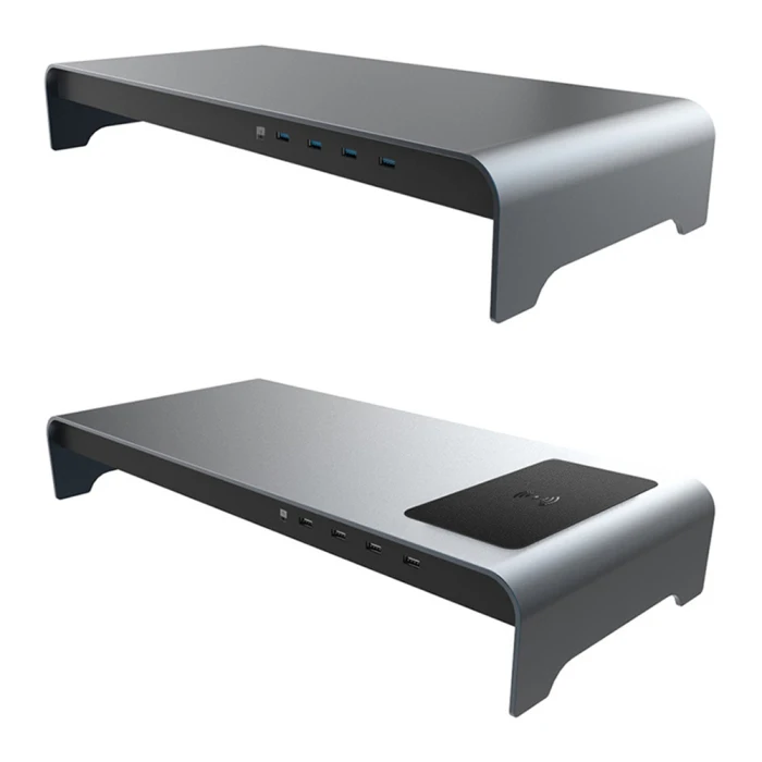 Aluminum Monitor Stand with USB 3.0 Desk HUB Extension and wirless charge Metal Riser Support Transfer Data and Charging