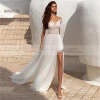beach wedding dresses 2021 whitelvory chiffon lace appliques bridal gown backless vestido de noiva