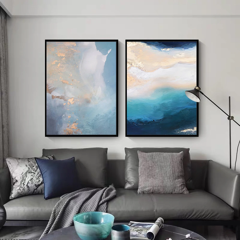 

Wall Picture Modern Abstract Blue Marble Gold Foil Blue Color Canvas Painting For Living Room Bedroom Posters Prints Home Decor