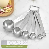 stainless steel round head measuring spoon kit baking tool coffee spoon seasoning spoon with scale measuring spoon 6 pieces set