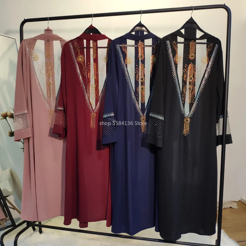 Кимоно Abaya модный сетчатый кардиган стразы сшитый женский арабский Дубай Турция