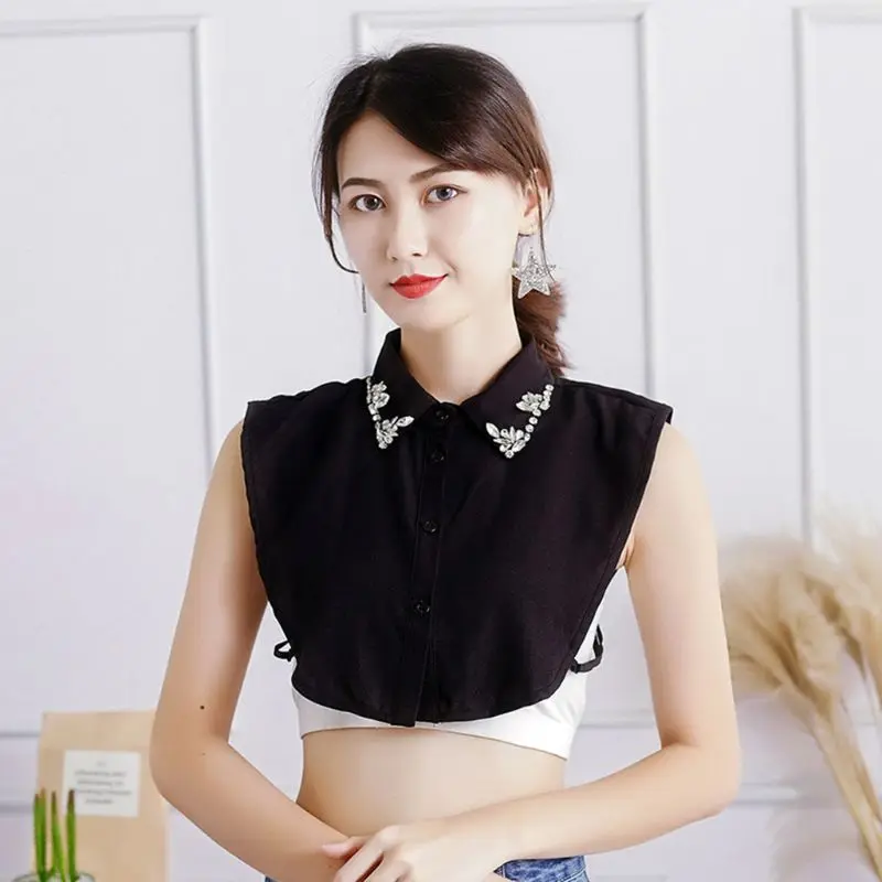 

Womens Water Drop Rhinestone Fake Collar Jewelry Chiffon Detachable Half Shirt B95F