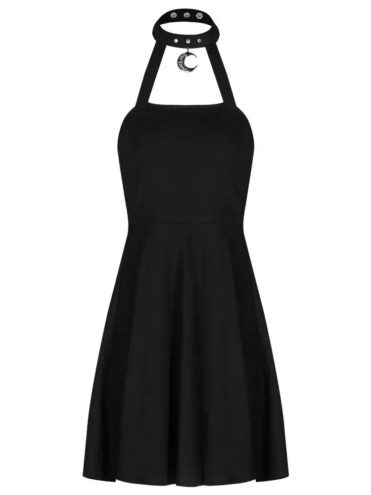 Женское платье в стиле панк PQ509LQ с открытой спинкой и лямкой через шею|Женские