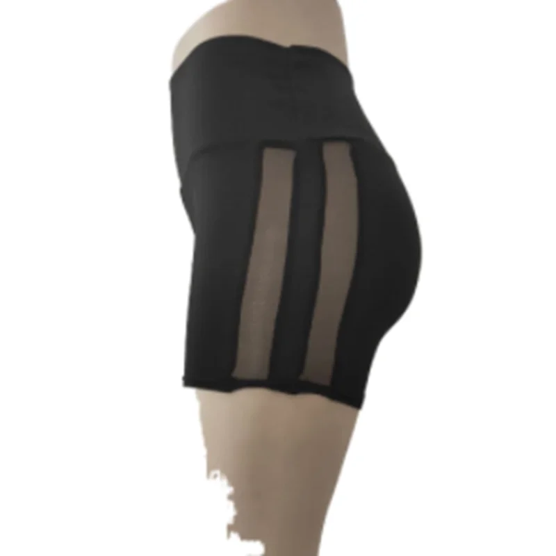

2021 Women's Shorts New side double row mesh see-through mid waist elastic sweatpants Slim Tight solid color breathable sweat