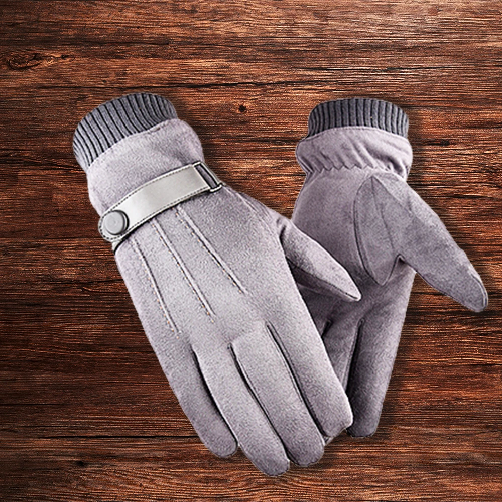 Gray one size Пара мужских мотоциклетных перчаток полный палец Зимние теплые перчатки мотоциклетные перчатки сенсорный экран Нескользящие плюс бархат для велоспорта - Цвет: Gray one size