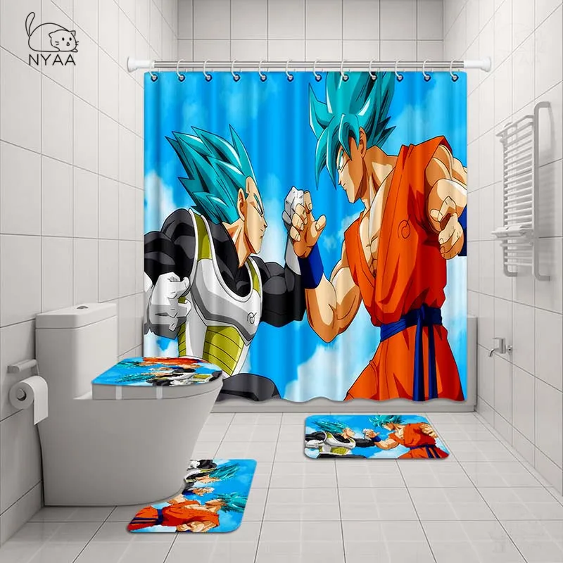 NYAA 4 шт. DRAGON BALL занавеска для душа стойка для тряпок крышка для унитаза коврик набор ковриков для ванной комнаты декор - Цвет: NY2194