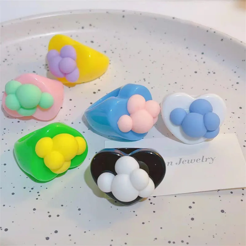 

New INS Korean Sweet Colorful Resin Acrylic Irregular Geometric Cloud Heart Ring For Women Girls Best Friend Party Gifts Jewelry