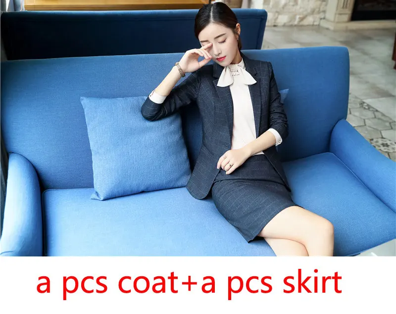 blue coat and skirt IZICFLY, женские брюки, костюмы с блейзером, куртка, элегантный, тонкий, Деловой, ансамбль, Femme, 2 шт., Pantalon Veste, задний, офисная одежда - Цвет: blue coat and skirt