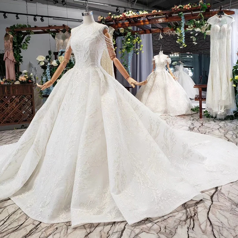 BGW 21320ht Wedding Gowns With Long Train Sleeveless Beading Sequined Zipper O-neck Wedding Dress A Line Vestido De Novia 2019