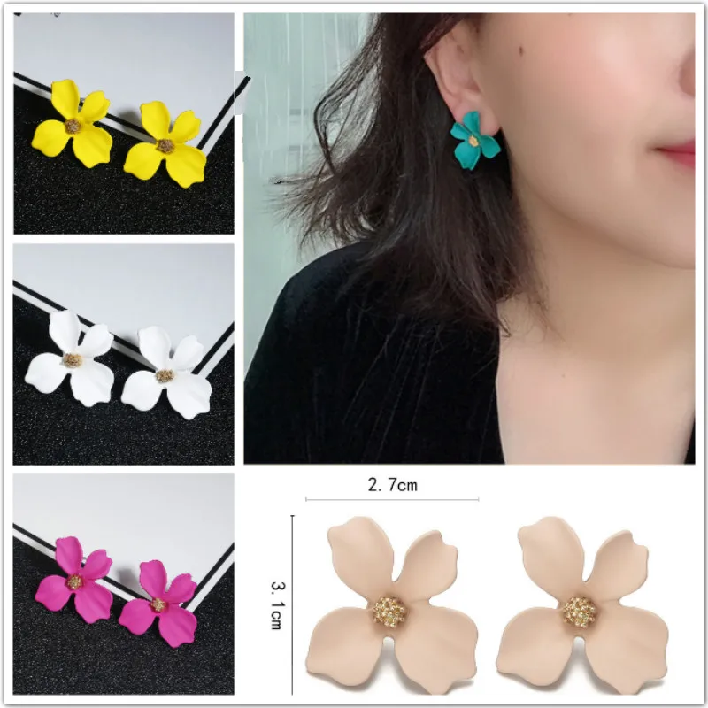 Новый корейский Стиль клипсы для женщин Новая мода розовый цветок красного цвета
