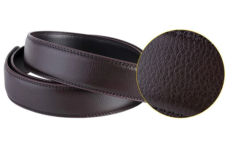 Темно-коричневый Men's Plus Size Belt Cowhide Leather 150cm Strip Automatic PU Waistband No Buckle 3.5CM Men Jeans Belts Brown Body Lengthened140 - Цвет: Темно-коричневый