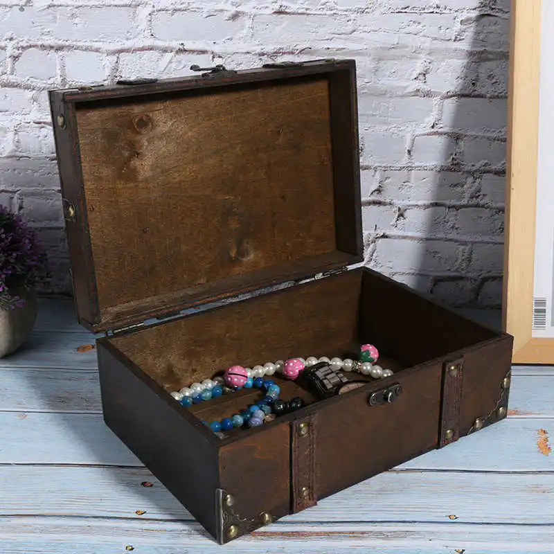 Vintage Large Capacity Wooden Jewelry Storage Box Decorative Treasure Lockable Necklace Earring Ring Women Gifts | Украшения и