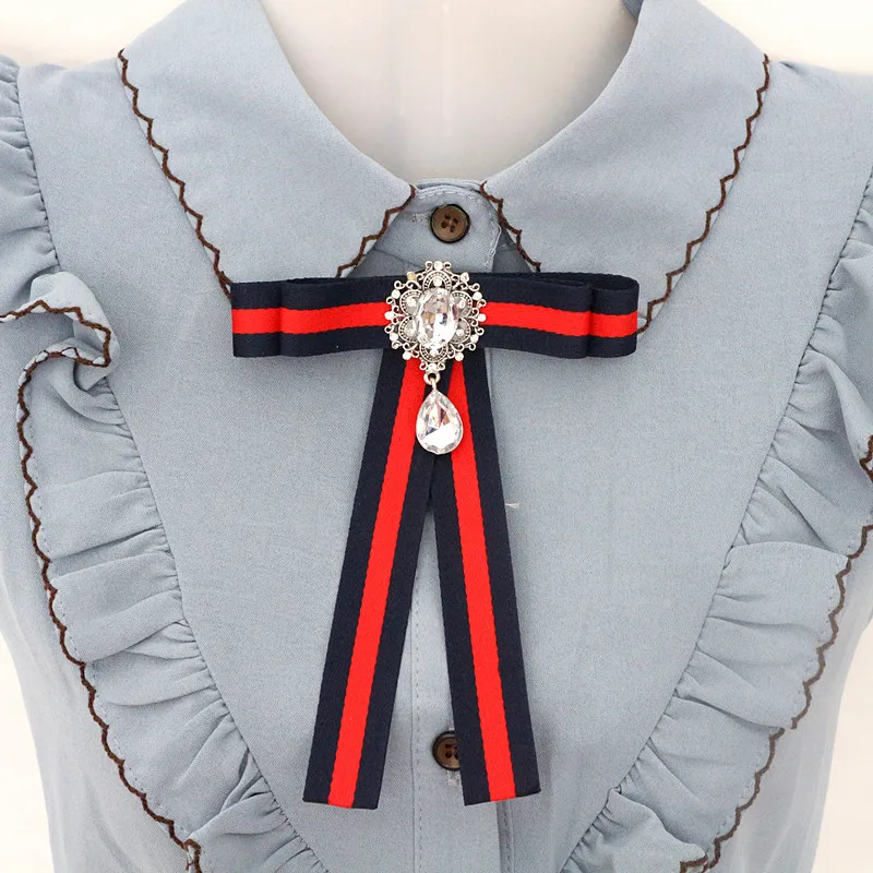 Модная брошь ручной работы в полоску с воротником корсаж для платья рубашки бант