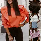 Женская однотонная блузка с оборками, элегантная осенне-зимняя блузка с круглым вырезом, пуловер с длинным рукавом, топ, новинка 2021 года, женская одежда