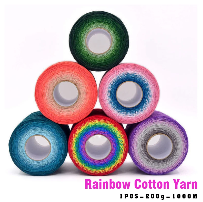 

Вязальный крючок из 1000 хлопка, 100% метра, шерстяная пряжа, окрашенная в радугу, для рукоделия, шерстяная нить для кукол, рукоделия, свитера, ша...