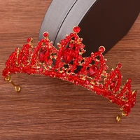 luxury red crystal rhinestone crown tiara wedding hair accessories bride diadem headband hair ornaments bridal headpiece