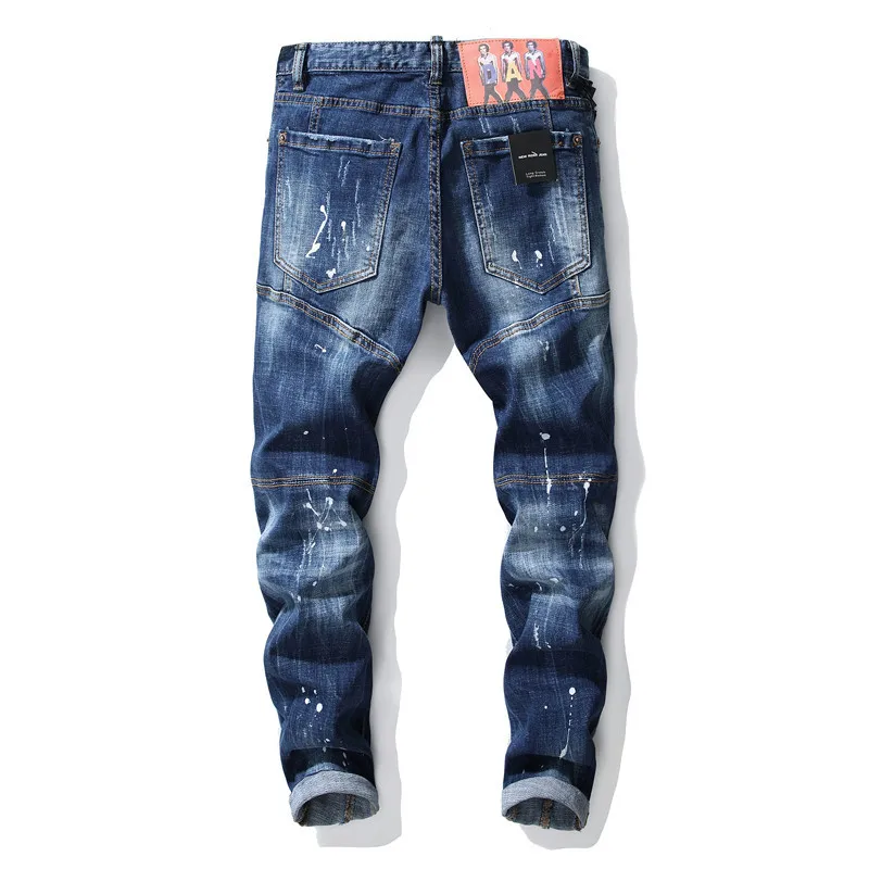 

2021 dsquared2 men's slim stretch jeans blue ripped pants high quality
