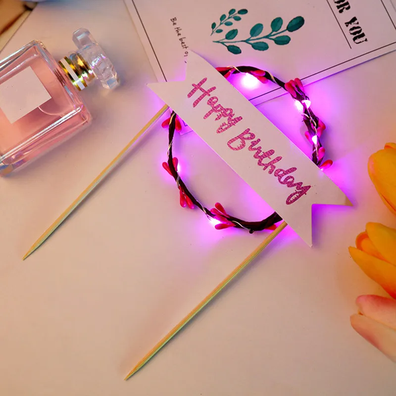 Светодиодный светящийся цветочный венок топпер для торта на день рождения