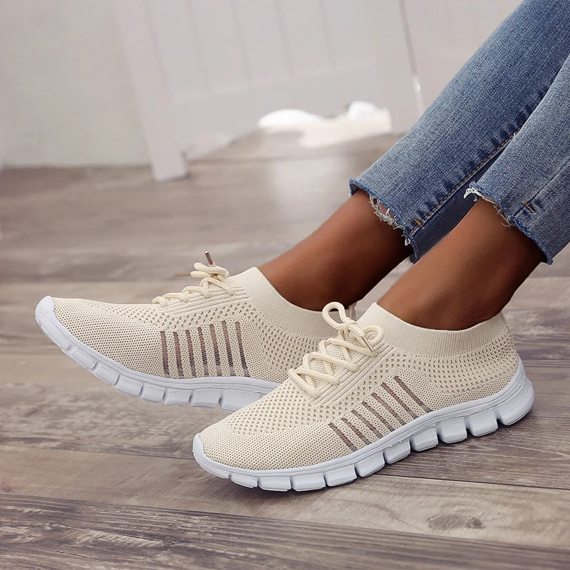 

2020 Woman Sneakers Female New Vulcanized Women Lace Up Flats Ladies Mesh Breathable Running Shoes Women's Footwear