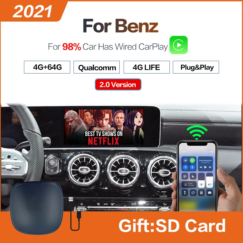 

Carplay Ai Box Mini Android Box 4+64G Applepie MINI Carplay Wireless Android Auto For Benz Wireless Mirror link Multimedia Play