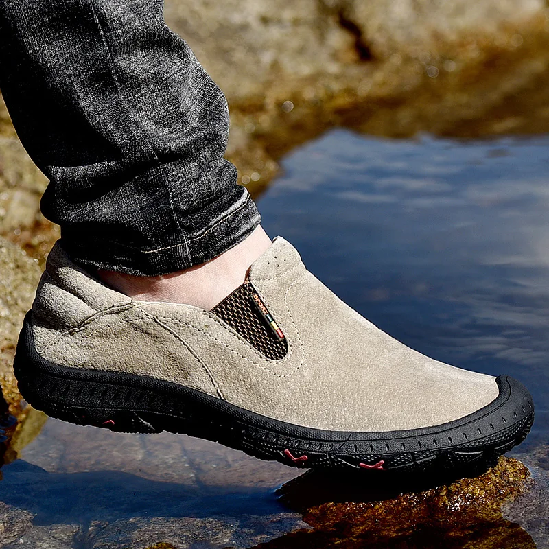 Мужские Прогулочные кроссовки лоферы из натуральной кожи без шнуровки для