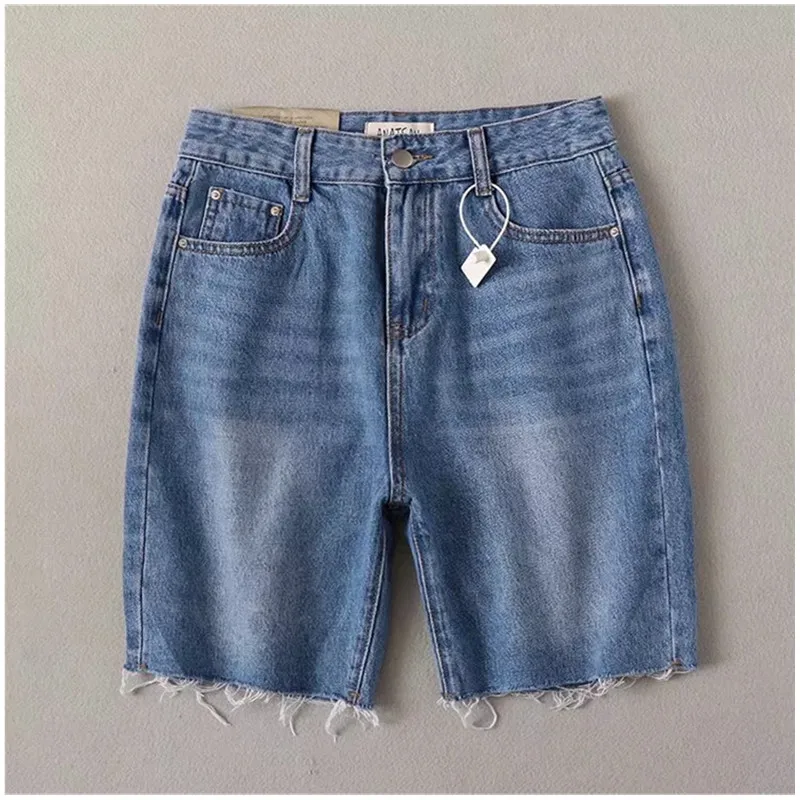 

Women's Denim Shorts 2021 Summer New Star Style High Waist Slimming Slim-fit Woolen Denim Shorts