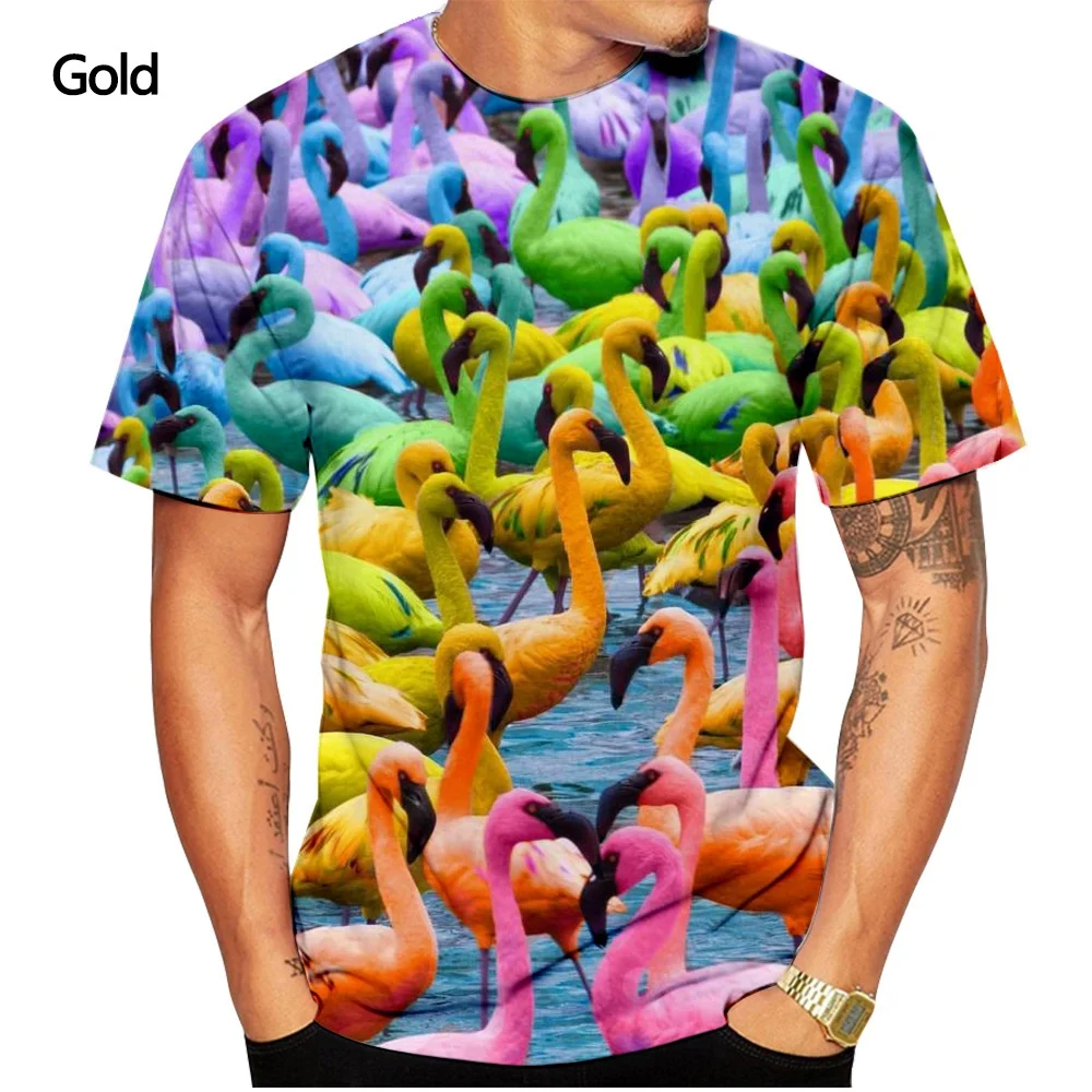 Новая модная футболка с 3D-принтом фламинго Повседневная коротким рукавом для