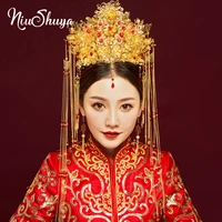 niushuya vintage chinese style hair crown classical traditional bridal headdress wedding hair accessory gilding coronet headwear