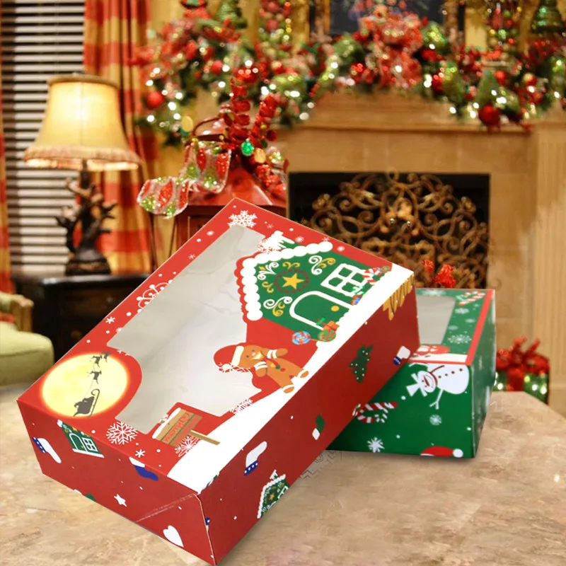 

4/8/12PCS Christmas Biscuit Packaging Box PVC Window-opening Biscuit Box Cookie Jar Airplane Box Pntegrated Structure Packaging