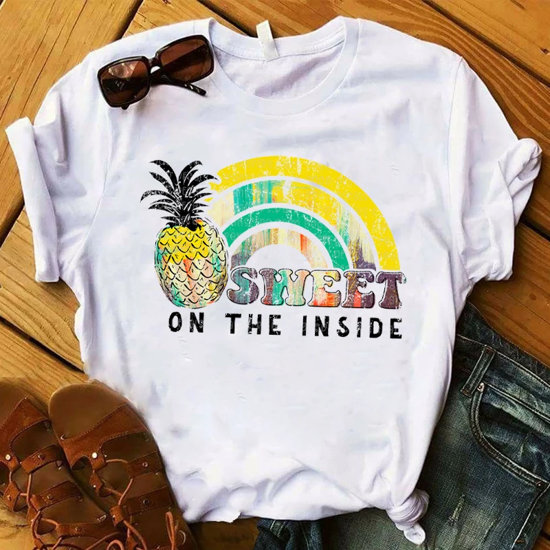 

Women Lady T Shirt Pinapple Printed Tshirt Ladies Short Sleeve Loose Tee Shirt Women Female Tops Clothes Graphic T-shirt