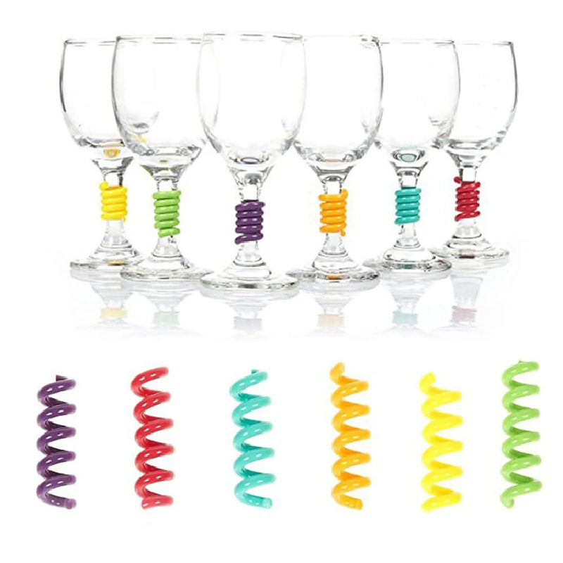 6 шт пружинящая вихревой вина Стекло из цепочек силиконовые пить маркеры для