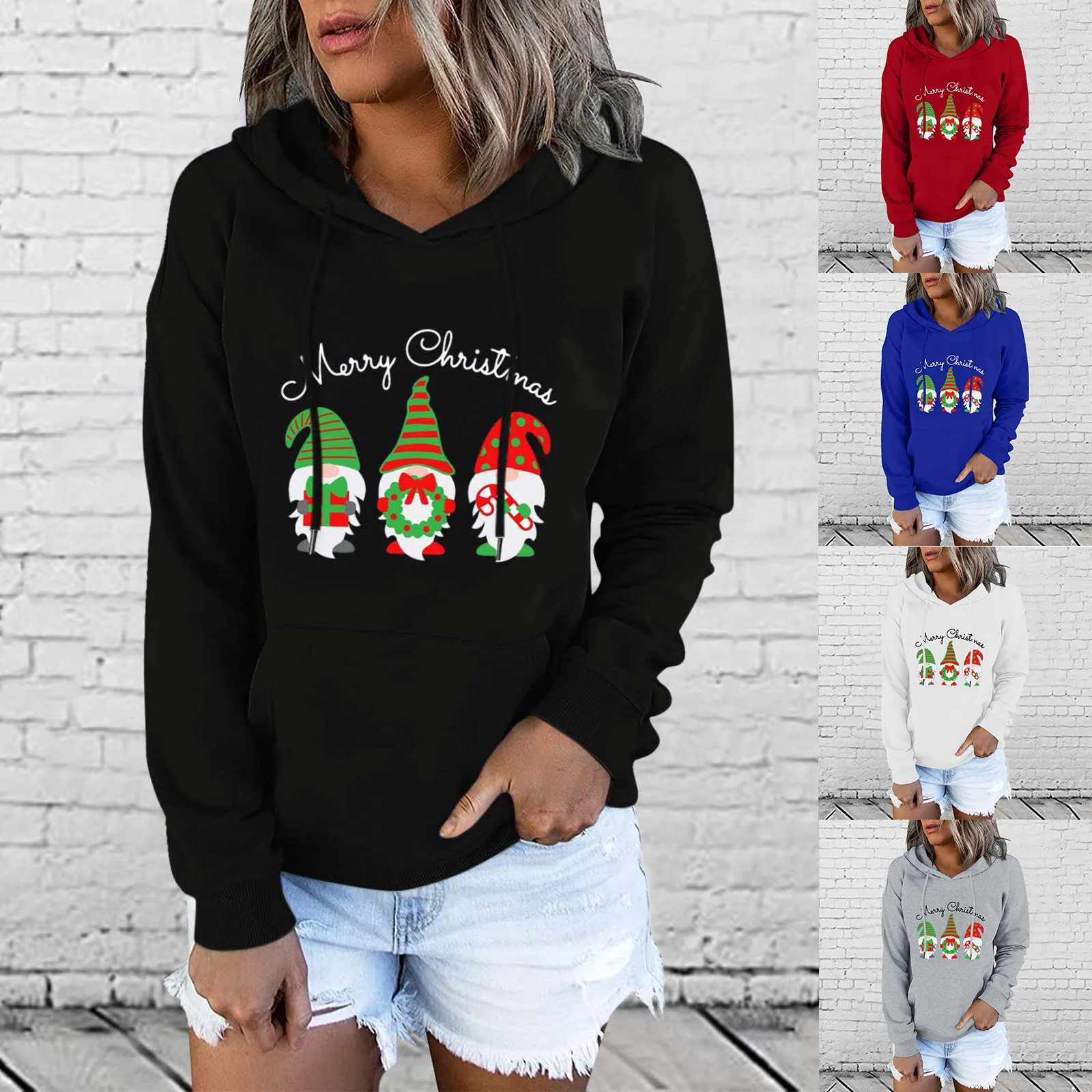 

Women's Street Style Hooded Sweater Christmas Print Long-sleeved Sweatshirt Casual Blouse Pullover Winter Popular Tops