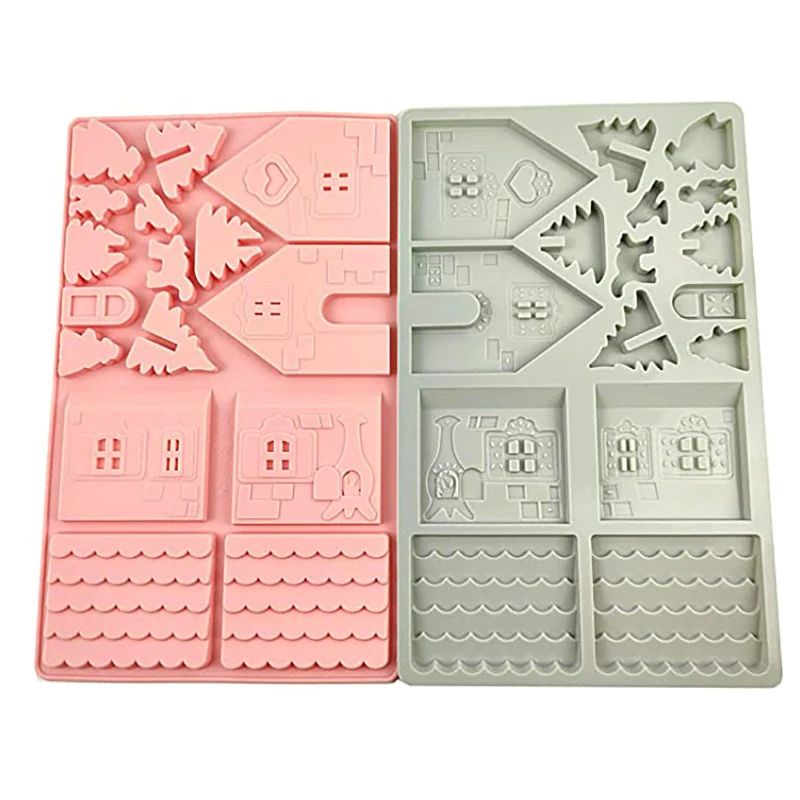deouny 3d christmas house chocolate mold diy gingerbread house silicone mould fondant cake baking tools christmas decoration hot free global shipping