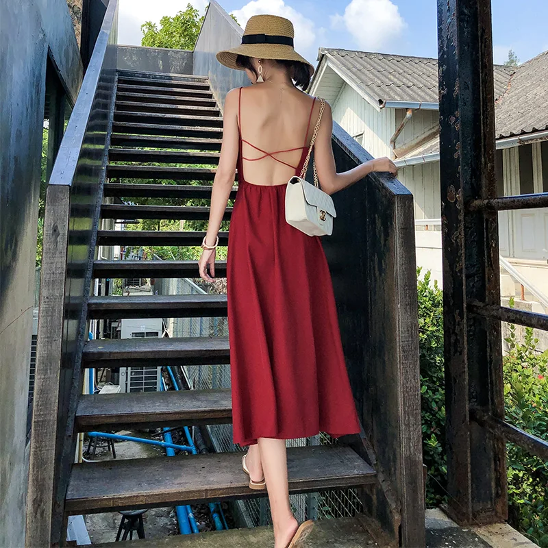 Сарафан женский на бретелях длинный пикантный Повседневный пляжный сарафан без