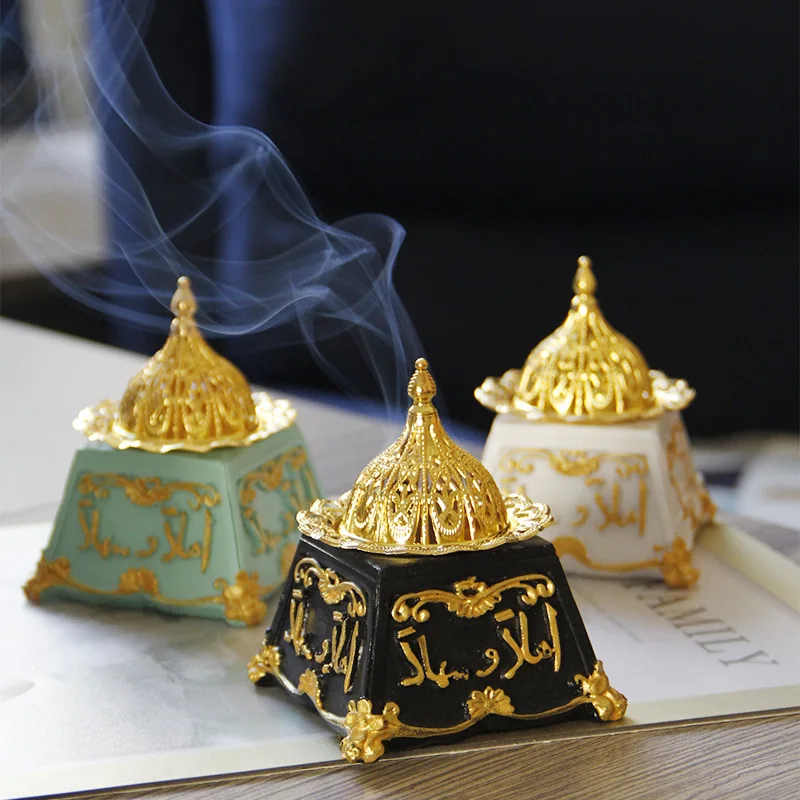 

Middle East Arab Resin Incense Golden Metal Combination Incense Burner Classical Retro Style Aroma Diffuser Incense Burner