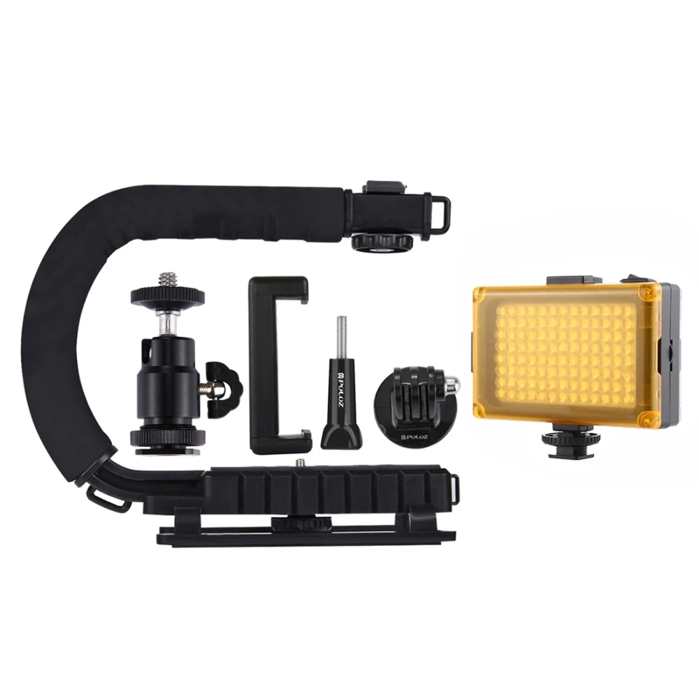 PULUZ для Steadycam U-Grip c-образная рукоятка Стабилизатор камеры w/h штатив головка телефона Зажим адаптер для Steadicam DSLR Стабилизатор - Цвет: Add Flash Light