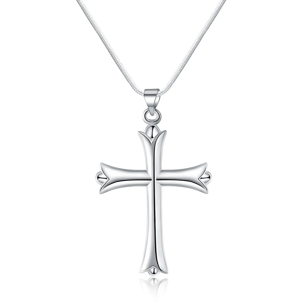 

925 Sterling Silver Necklace Simple Fashion Cross Pendant Necklace Silver Chain For Women & Men Jewelry Gifts