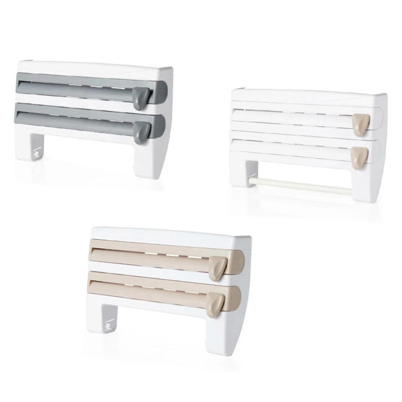 

4 In 1 Kitchen Organizer Paper Towel Holder Cling Film Cutting Holder Sauce Bottle Tin Foil Paper Storage Rack Kitchen Shelf