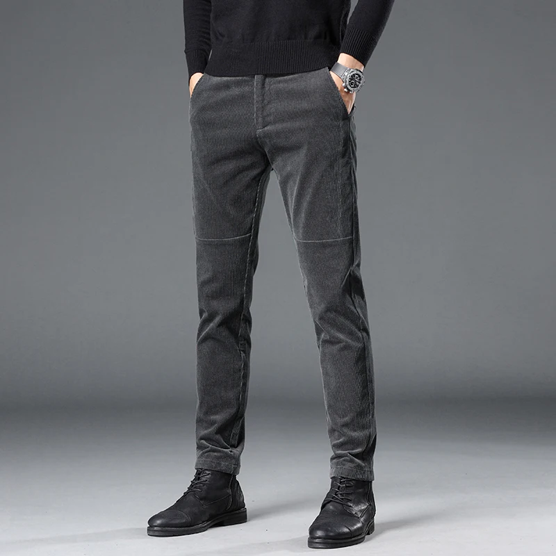 Черные вельветовые мужские брюки новинка 2021 зимние деловые повседневные Прямые