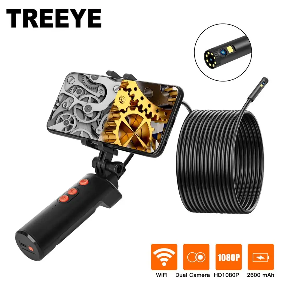 

WIFI Endoscope Dual Camera Lens 1080P 10/5/2M IP68 Waterproof Hard Wire Wireless 8mm 9 LED Borescope Camera For Android IOS Mac