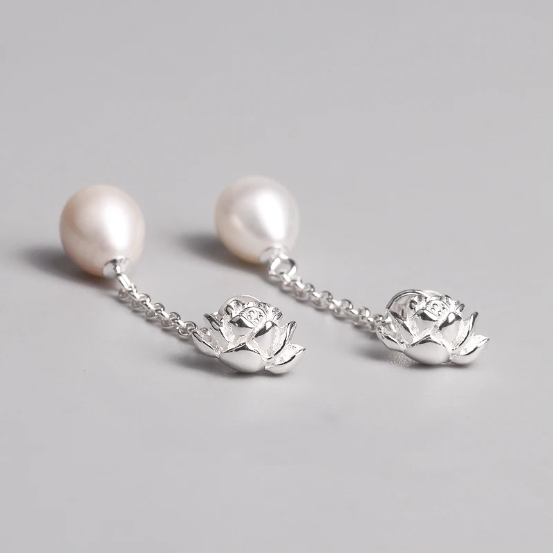 INATURE натуральный пресноводный жемчуг серьги для женщин цветок лотоса 925
