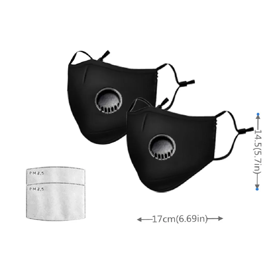 

2PC Black Masks +2PCS Filters PM2.5 Outdoor Washable Reuse Face Mask Protection Women Face Cover Mascarillas Masque