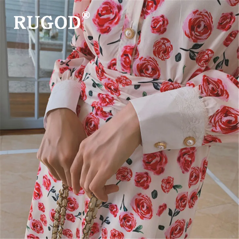 Женское облегающее платье RUGOD весеннее с цветочным принтом воротником Питер Пэн